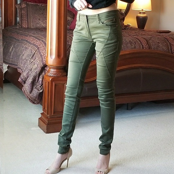 Spoon Jeans Pants - Tall Moto Skinny Pants Olive Green